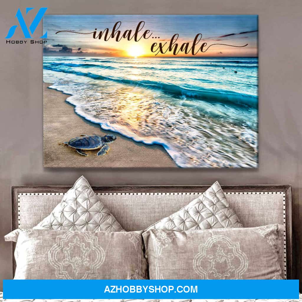 Beautiful Beach and Turtle Canvas Inhale Exhale Beach House Wall Art Decor
