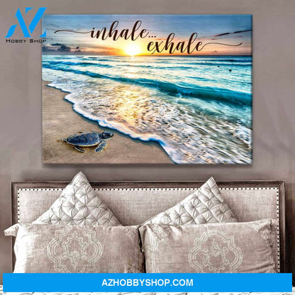 Beautiful Beach and Turtle Canvas Inhale Exhale Beach House Wall Art Decor