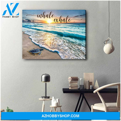 Beautiful Beach and Turtle Canvas Inhale Exhale Beach House Wall Art Decor