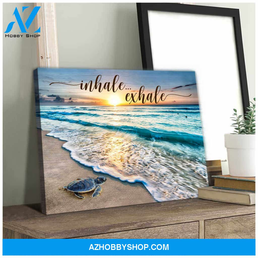 Beautiful Beach and Turtle Canvas Inhale Exhale Beach House Wall Art Decor