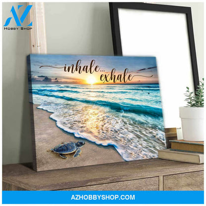 Beautiful Beach and Turtle Canvas Inhale Exhale Beach House Wall Art Decor