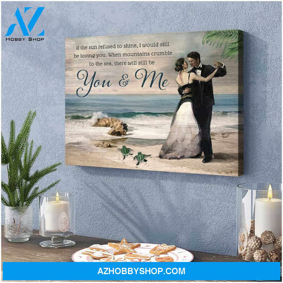 Beautiful Beach and Turtle Canvas You and Me Romantic Couple Wall Art Decor