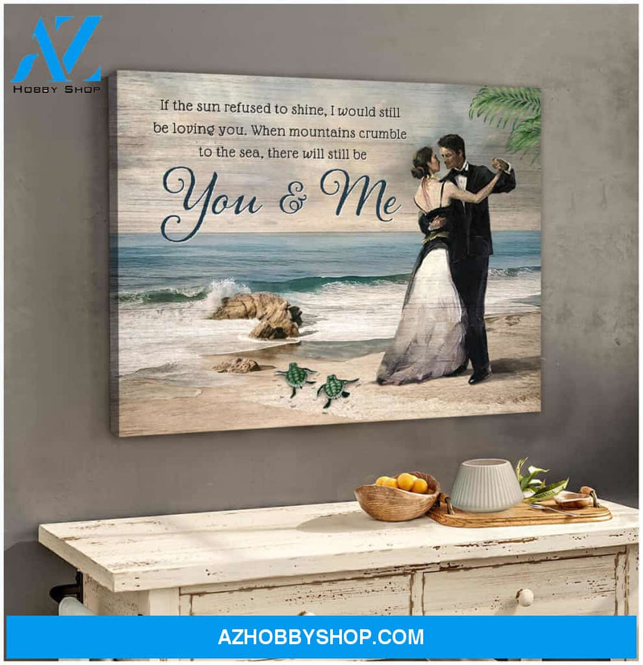 Beautiful Beach and Turtle Canvas You and Me Romantic Couple Wall Art Decor