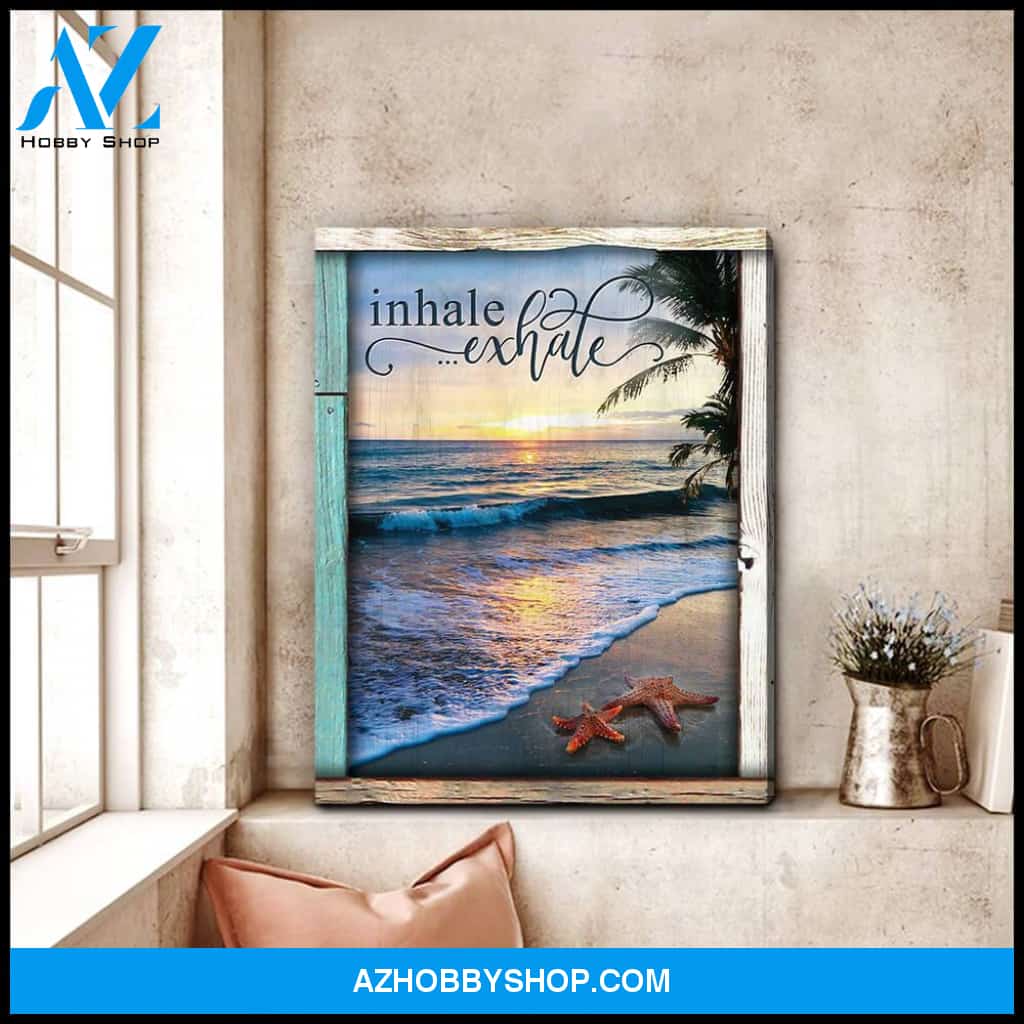 Beautiful Beach, Inhale Exhale Starfish Canvas Wall Art