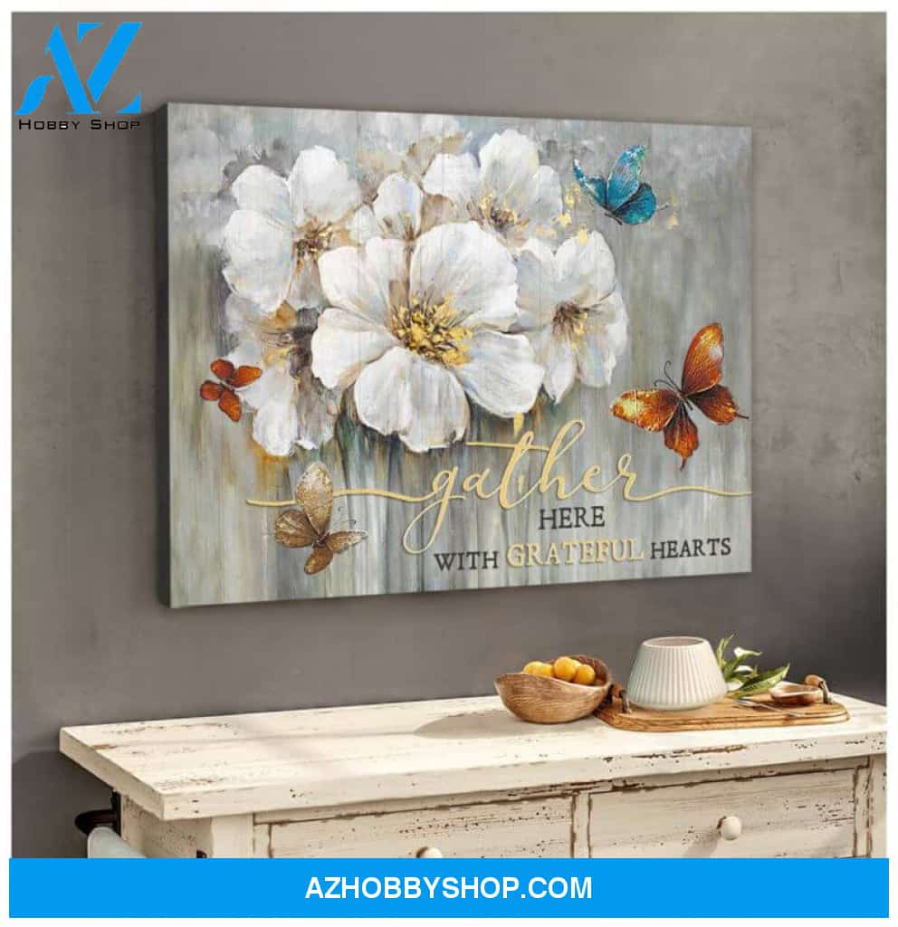 Butterfly Canvas Wall Art - Beautiful Butterfly Canvas Gather Here With Grateful Hearts Wall Art Decor