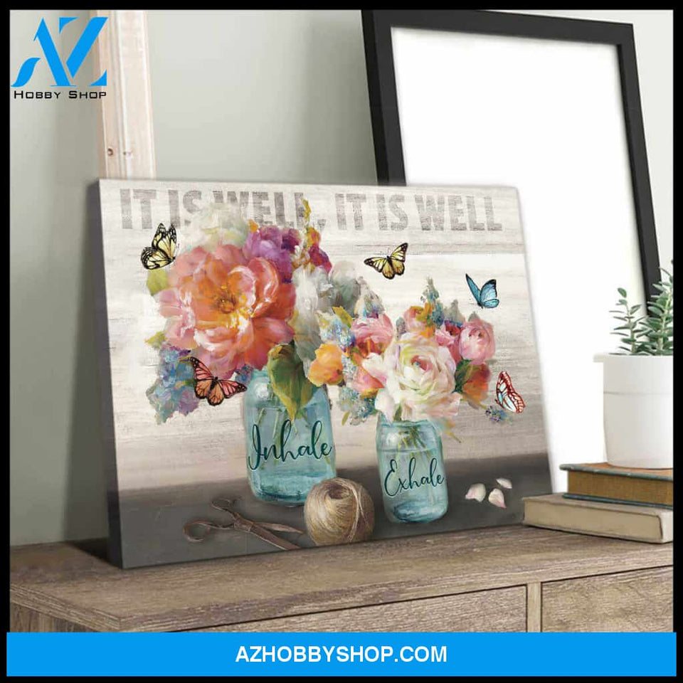 Beautiful Butterfly Flower Canvas Inhale Exhale Wall Art Decor