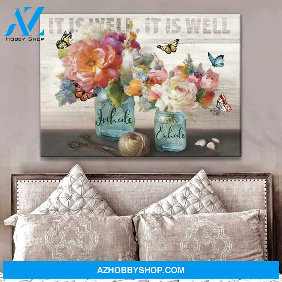 Beautiful Butterfly Flower Canvas Inhale Exhale Wall Art Decor