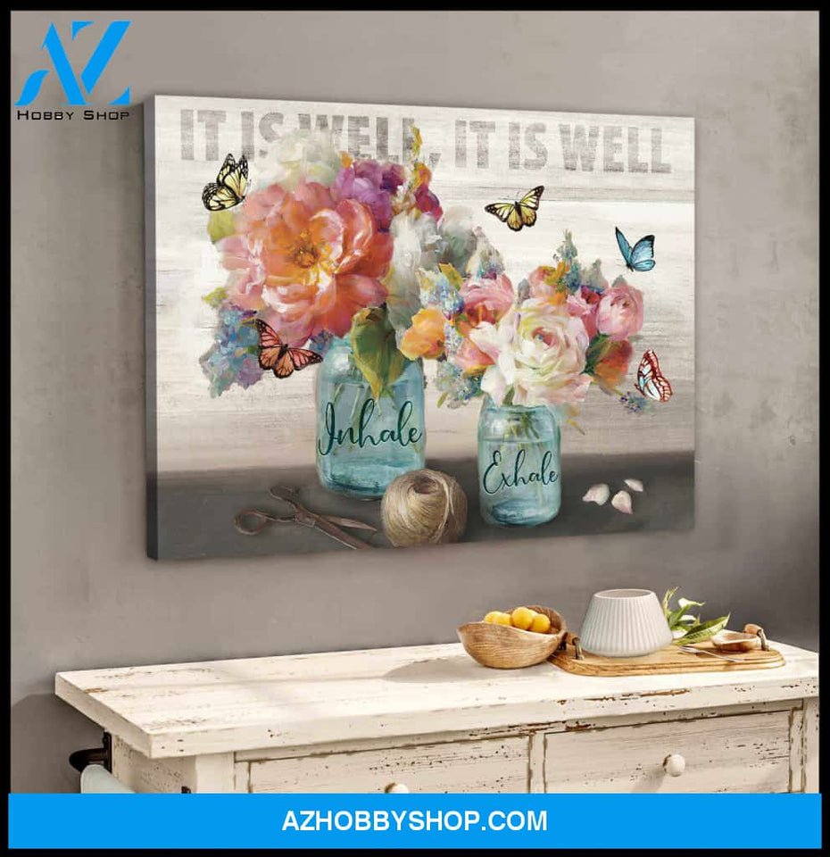 Beautiful Butterfly Flower Canvas Inhale Exhale Wall Art Decor