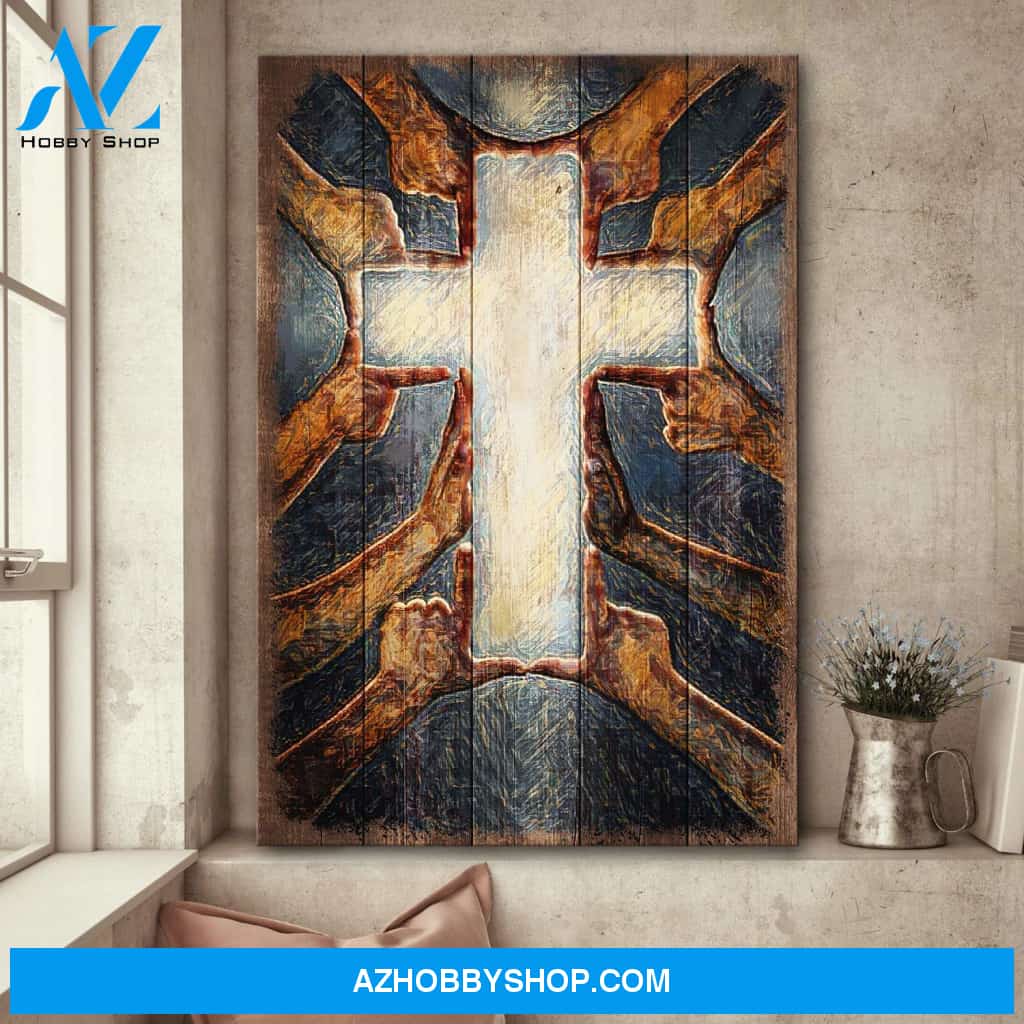 Beautiful cross formed by hands Jesus Portrait Canvas Prints, Wall Art