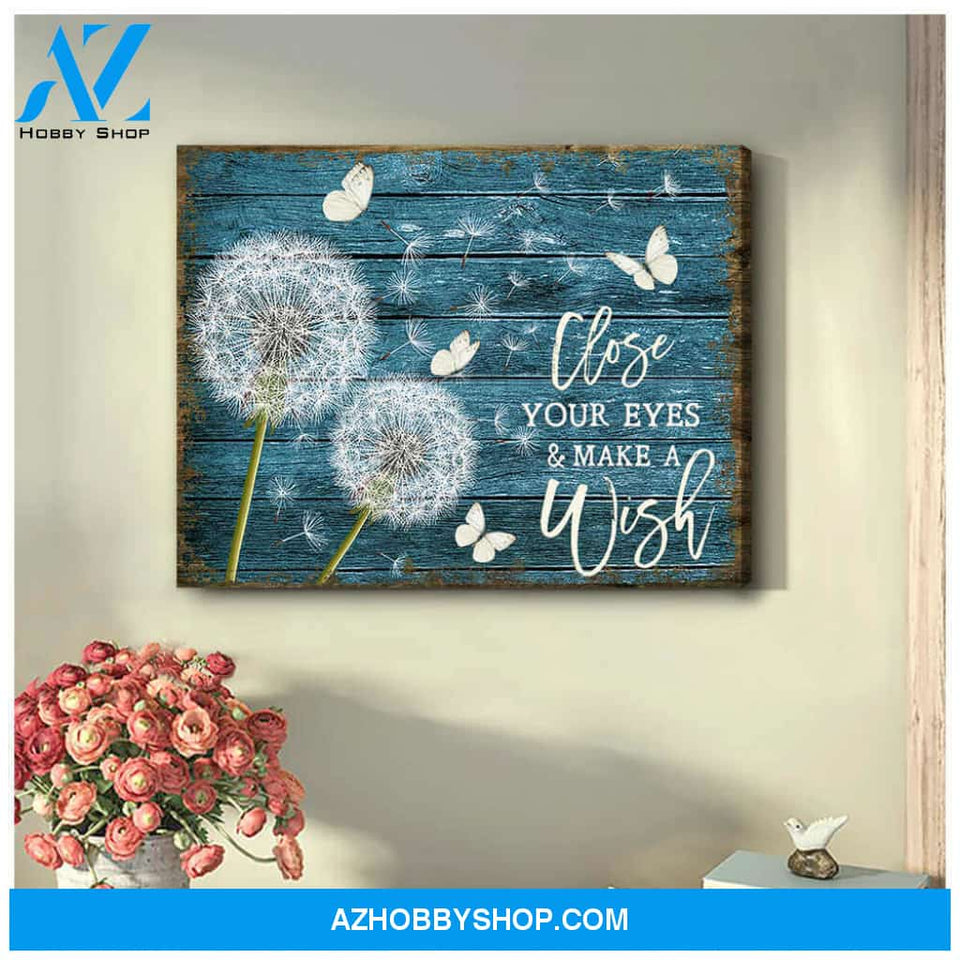 Beautiful Dandelion and Butterfly Close your eyes and Make a wish Canvas Wall Art Decor