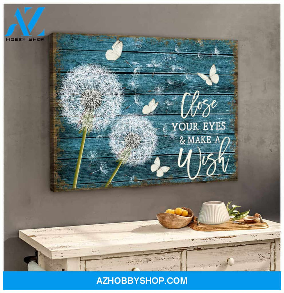 Beautiful Dandelion and Butterfly Close your eyes and Make a wish Canvas Wall Art Decor