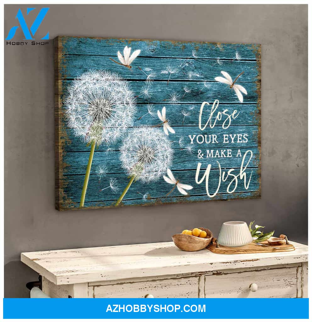 Beautiful Dandelion and Dragonfly Close your eyes and Make a wish Canvas Wall Art Decor