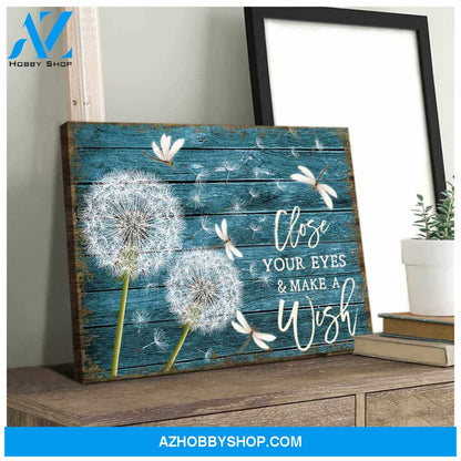 Beautiful Dandelion and Dragonfly Close your eyes and Make a wish Canvas Wall Art Decor
