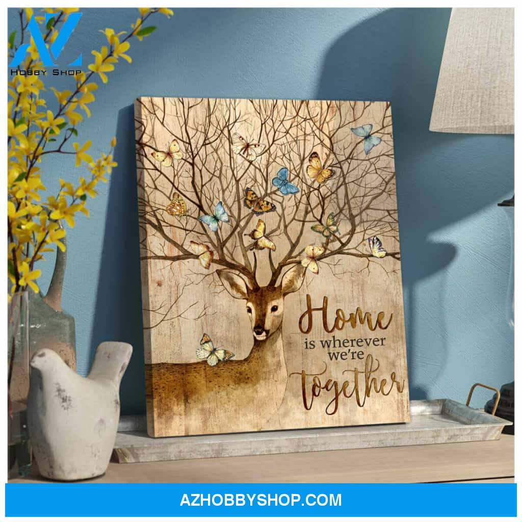 Beautiful Deer And Butterfly Canvas Decor, Wall Decor Visual Art
