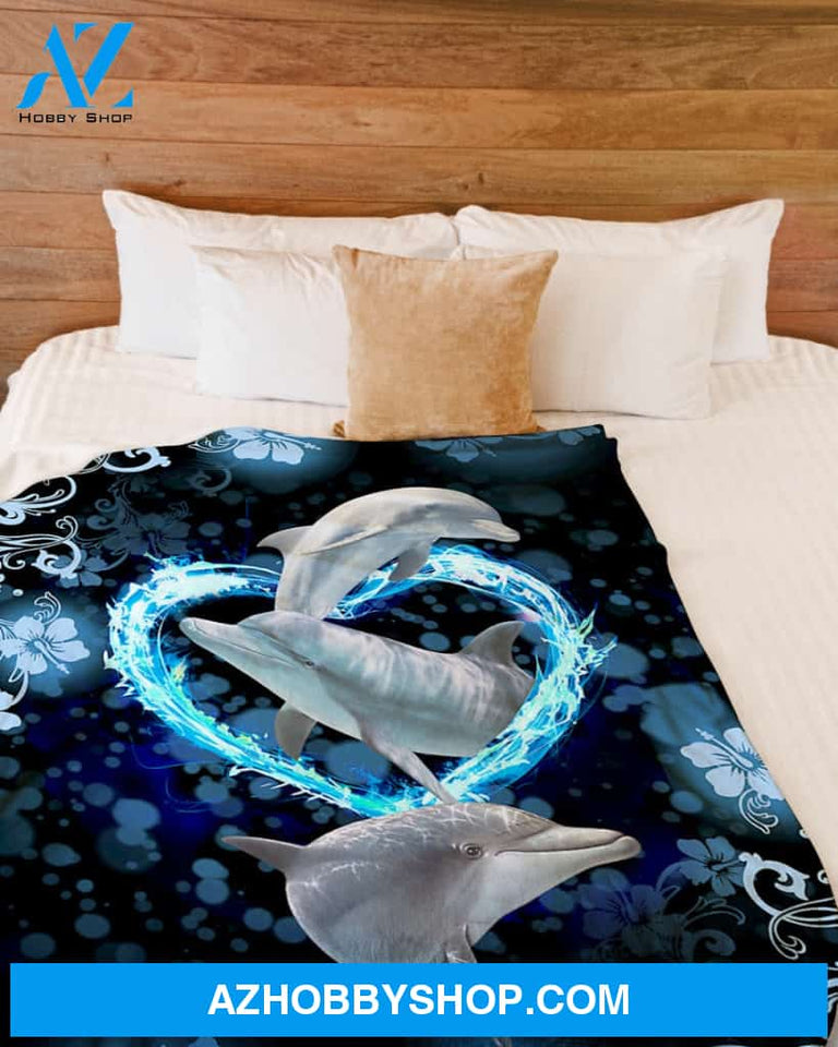 Beautiful dolphins Blue Fleece Blanket Gift For Dolphin Lover Friend Family Home Decor Bedding Couch Sofa Soft And Comfy Cozy