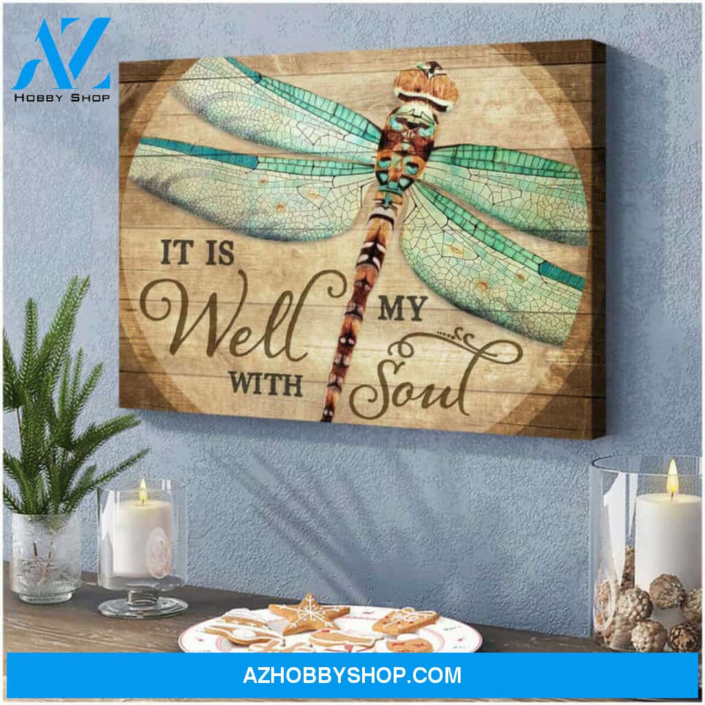 Beautiful Dragonfly Canvas It Is Well With My Soul Wall Art Decor | Moosfy Wrap Canvas Ready To Hang