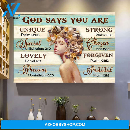 Beautiful girl with seashell hair - God says you are Jesus Landscape Canvas Prints, Wall Art