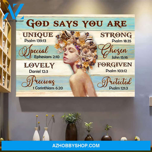 Beautiful girl with seashell hair - God says you are Jesus Landscape Canvas Prints, Wall Art