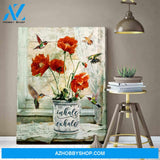 Beautiful Hummingbird and Poppy Flower Canvas Inhale Exhale Wall Art Decor