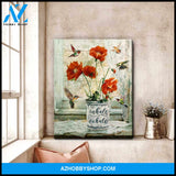 Beautiful Hummingbird and Poppy Flower Canvas Inhale Exhale Wall Art Decor