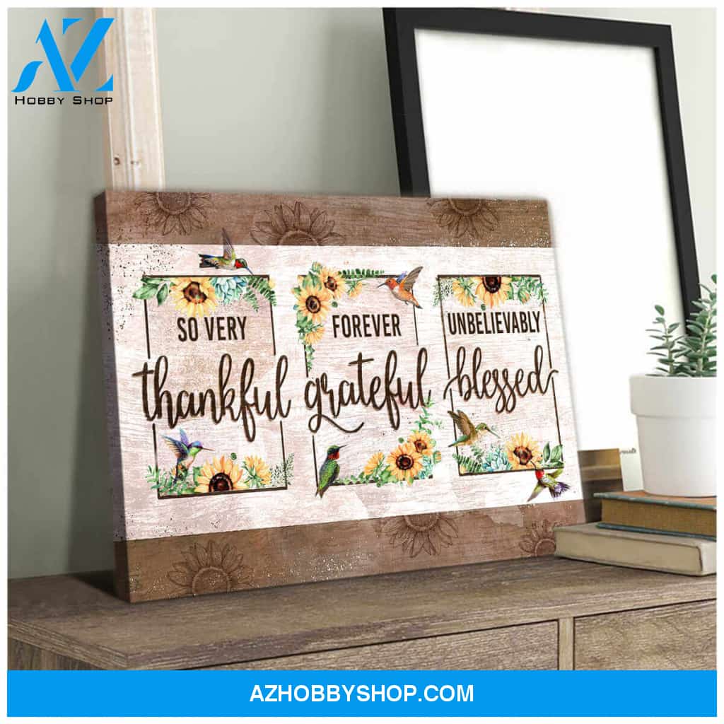 Beautiful Hummingbird and Sunflower Canvas Thankful Grateful Blessed Wall Art Decor