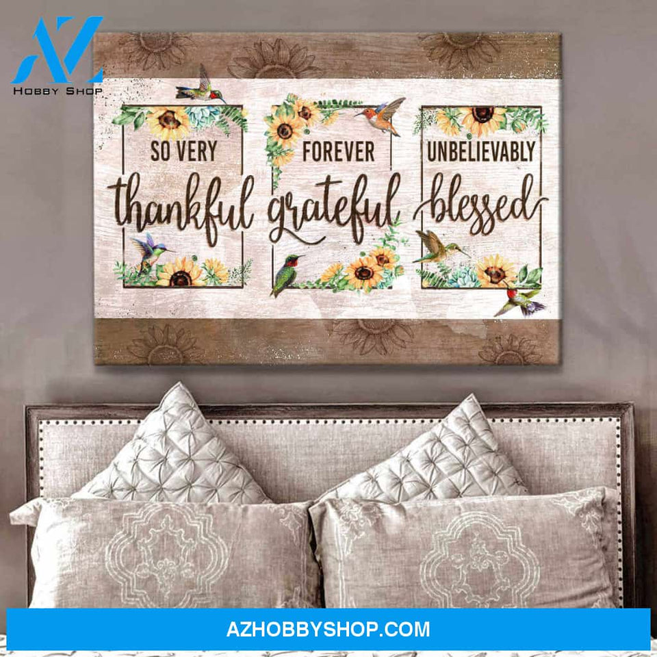Beautiful Hummingbird and Sunflower Canvas Thankful Grateful Blessed Wall Art Decor
