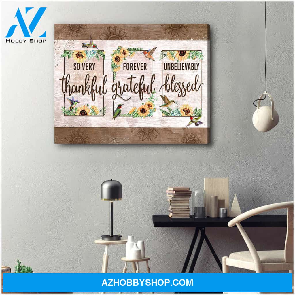 Beautiful Hummingbird and Sunflower Canvas Thankful Grateful Blessed Wall Art Decor