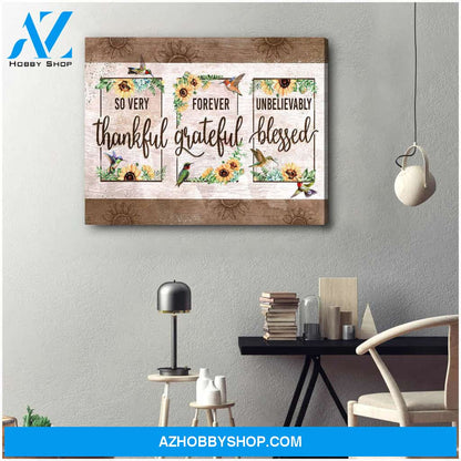 Beautiful Hummingbird and Sunflower Canvas Thankful Grateful Blessed Wall Art Decor