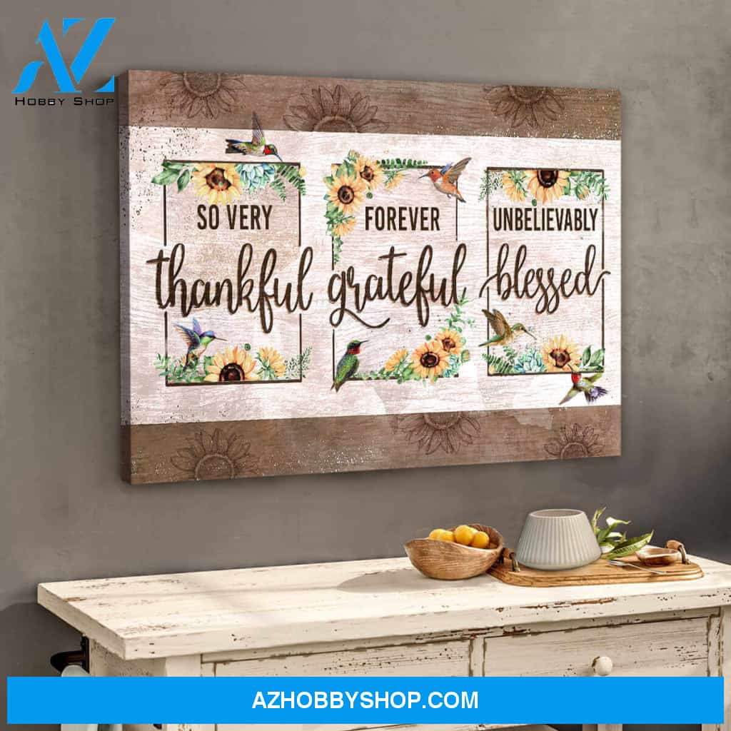Beautiful Hummingbird and Sunflower Canvas Thankful Grateful Blessed Wall Art Decor