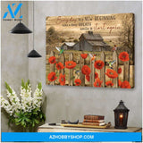 Beautiful Hummingbirds and Poppy Flowers Barn Every Day Is A New Beginning Poster Canvas Wall Decor Visual Art
