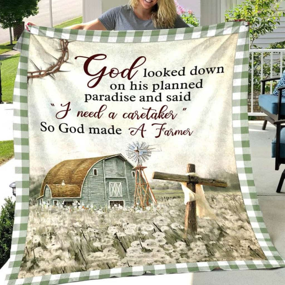 Beautiful life on farm - God need a caretaker so he made a Farmer Blanket Gift For Family Friend Home Decor Birthday Gift Bedding Couch Sofa Soft And Comfy Cozy
