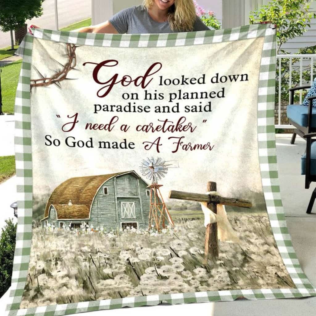 Beautiful life on farm - God need a caretaker so he made a Farmer Blanket Gift For Family Friend Home Decor Birthday Gift Bedding Couch Sofa Soft And Comfy Cozy