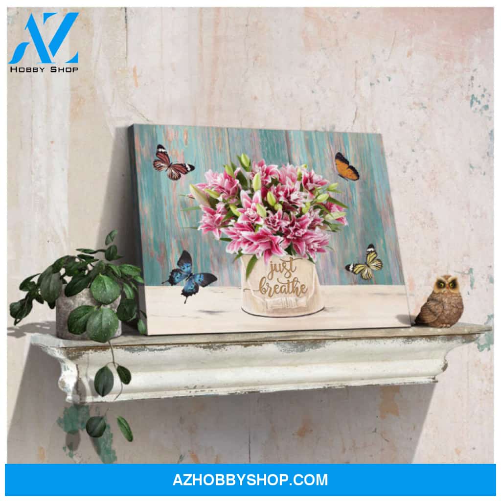 Ohcanvas Beautiful Lily stargazer and Butterflies Just Breathe Canvas Wall Art Decor