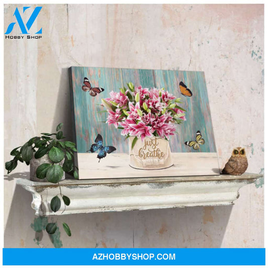 Ohcanvas Beautiful Lily stargazer and Butterflies Just Breathe Canvas Wall Art Decor