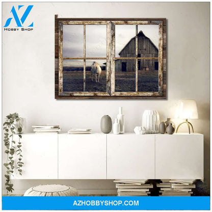 Beautiful Old Barn Through Rustic Window For Farmhouse Decor Best Canvas And Poster, Wall Decor Visual Art