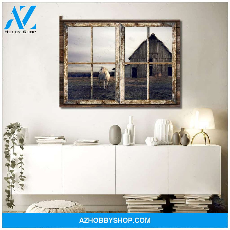 Beautiful Old Barn Through Rustic Window For Farmhouse Decor Best Canvas And Poster, Wall Decor Visual Art