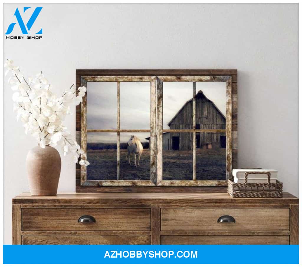 Beautiful Old Barn Through Rustic Window For Farmhouse Decor Best Canvas And Poster, Wall Decor Visual Art