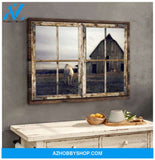Beautiful Old Barn Through Rustic Window For Farmhouse Decor Best Canvas And Poster, Wall Decor Visual Art