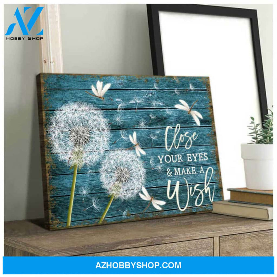 Beautiful Teal Dandelion And Dragonfly Wall Art Painting Close Your Eyes And Make A Wish Canvas Home Wall Art Decor Canvas For Soul | Moosfy Wrap Canvas Ready To Hang