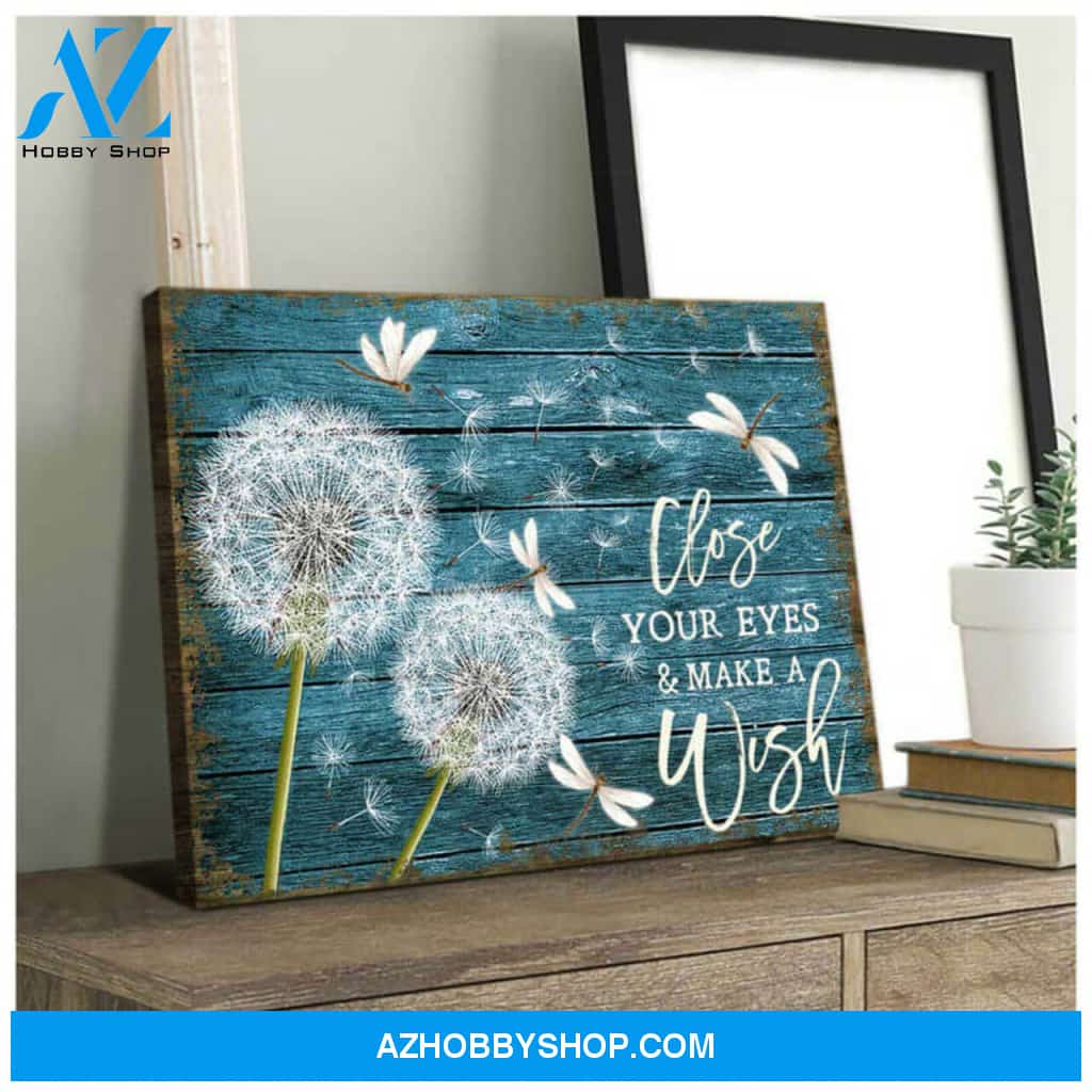 Beautiful Teal Dandelion And Dragonfly Wall Art Painting Close Your Eyes And Make A Wish Canvas Home Wall Art Decor Canvas For Soul | Moosfy Wrap Canvas Ready To Hang