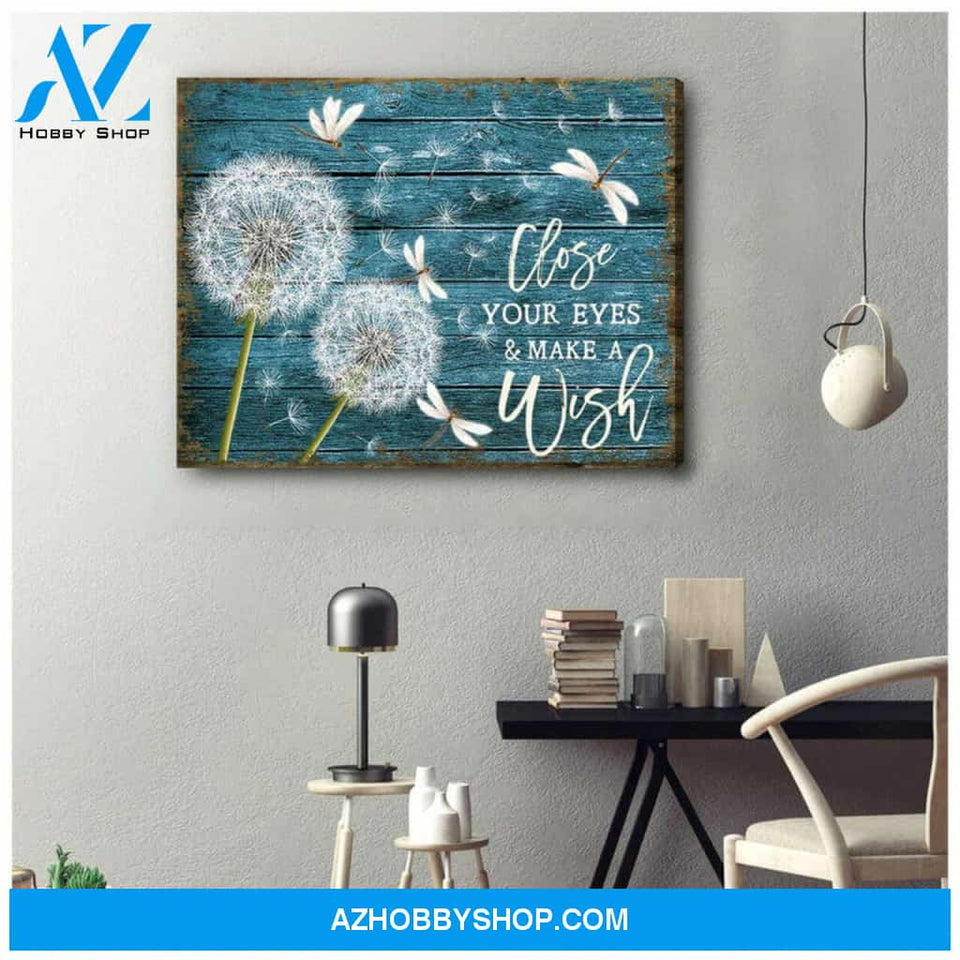 Beautiful Teal Dandelion And Dragonfly Wall Art Painting Close Your Eyes And Make A Wish Canvas Home Wall Art Decor Canvas For Soul | Moosfy Wrap Canvas Ready To Hang