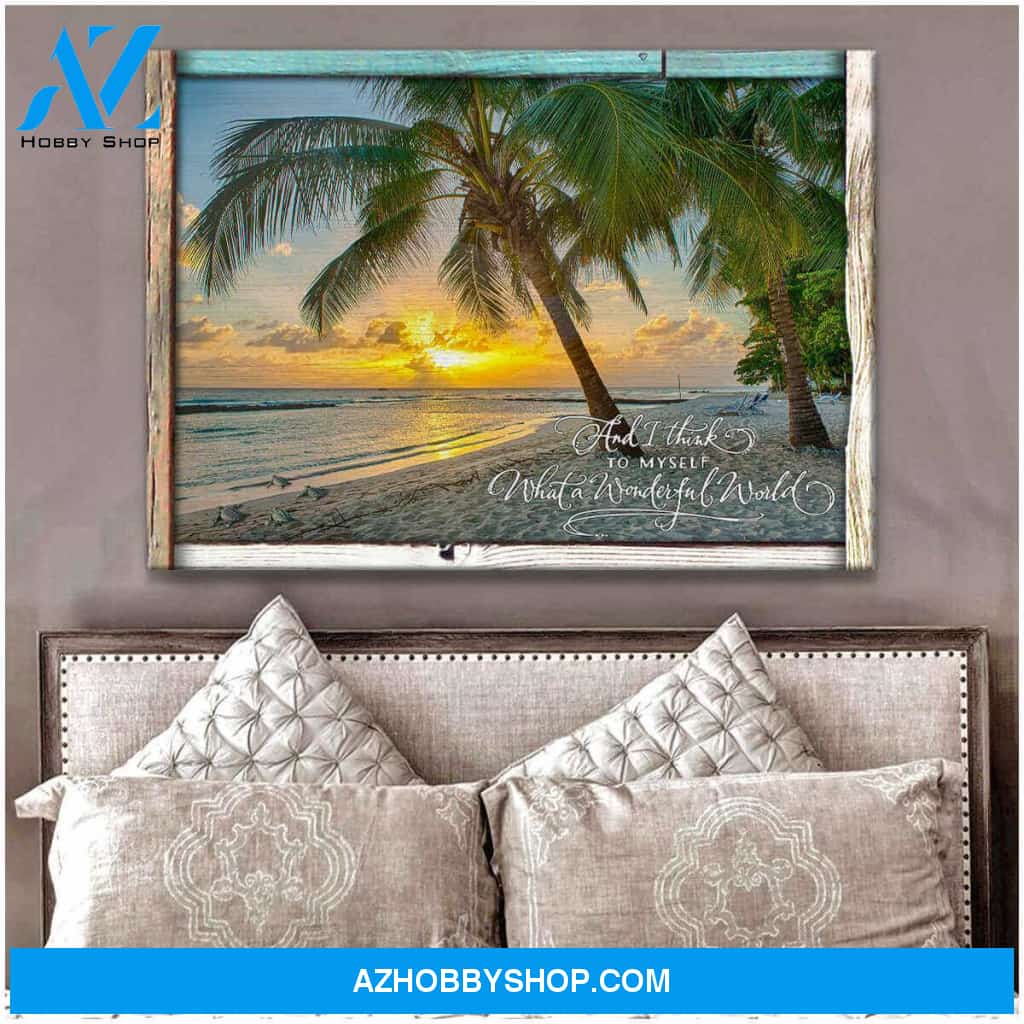 Beautiful Turtle and Beach Canvas What A Wonderful World Wall Art Decor