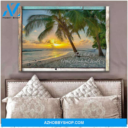 Beautiful Turtle and Beach Canvas What A Wonderful World Wall Art Decor