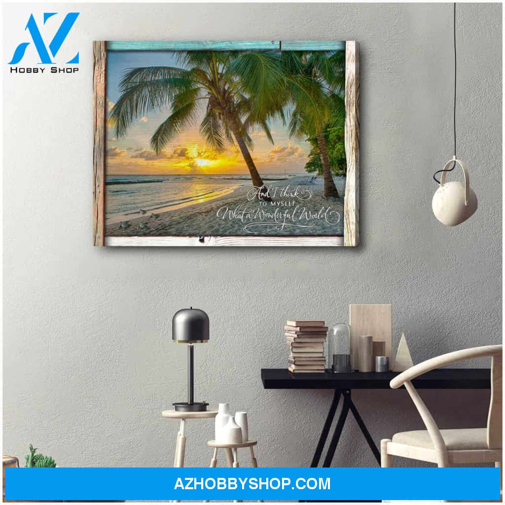 Beautiful Turtle and Beach Canvas What A Wonderful World Wall Art Decor