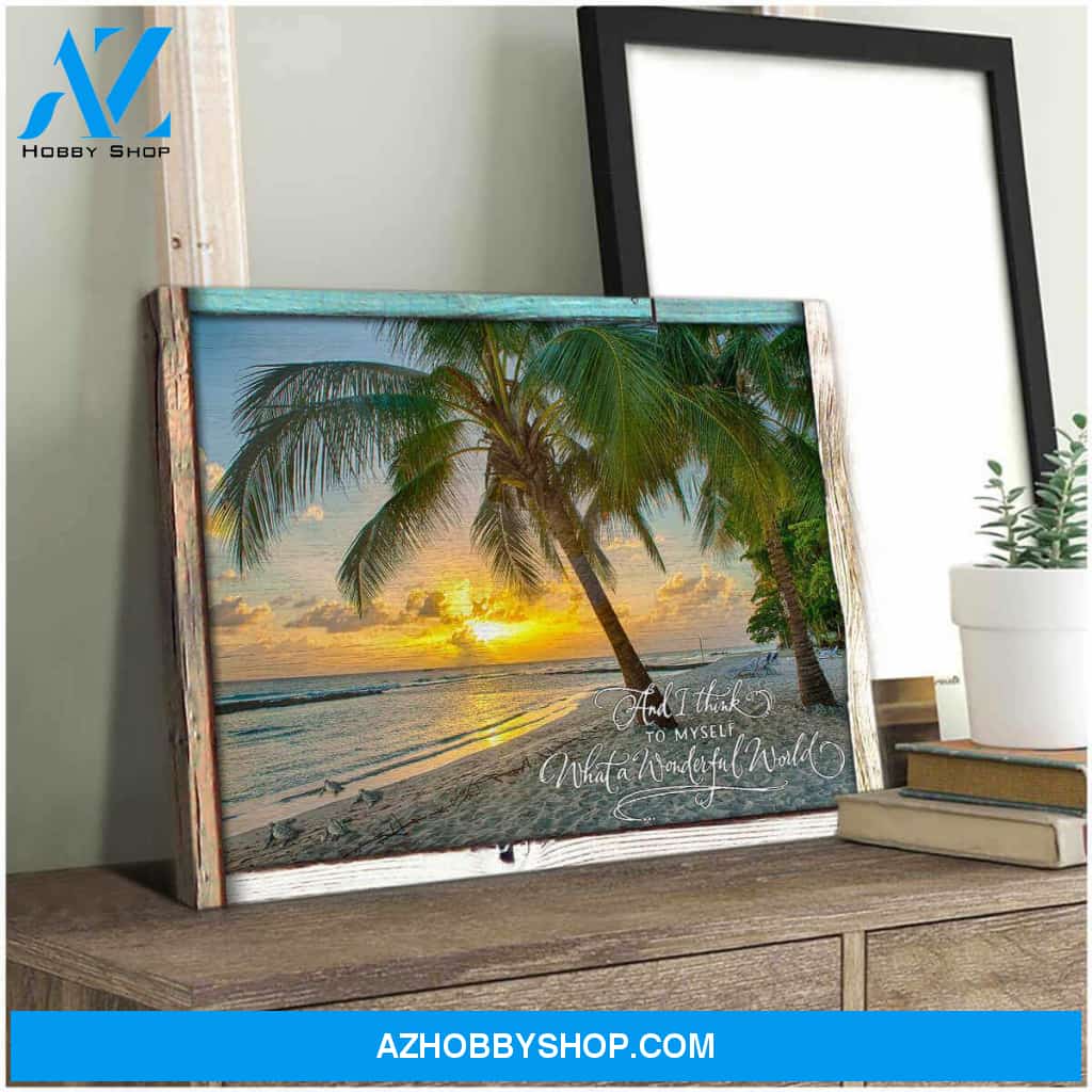 Beautiful Turtle and Beach Canvas What A Wonderful World Wall Art Decor