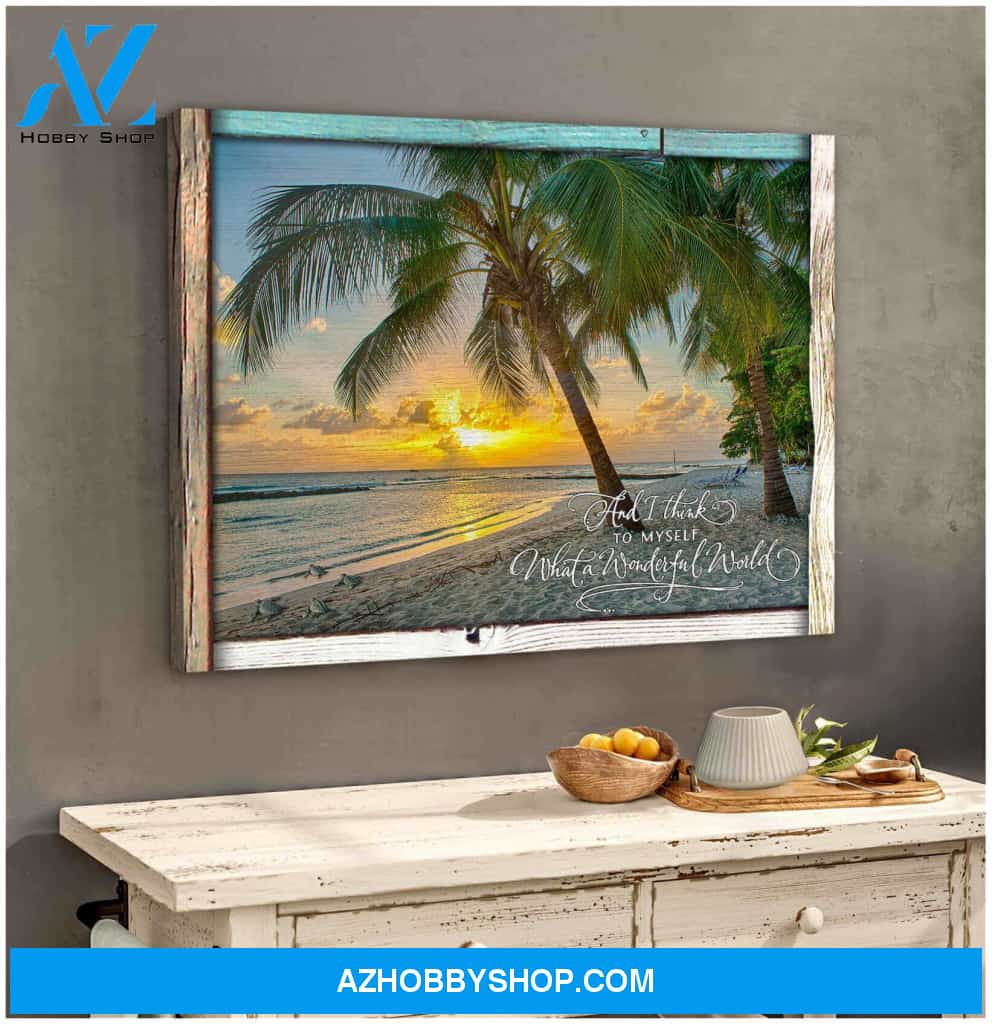 Beautiful Turtle and Beach Canvas What A Wonderful World Wall Art Decor