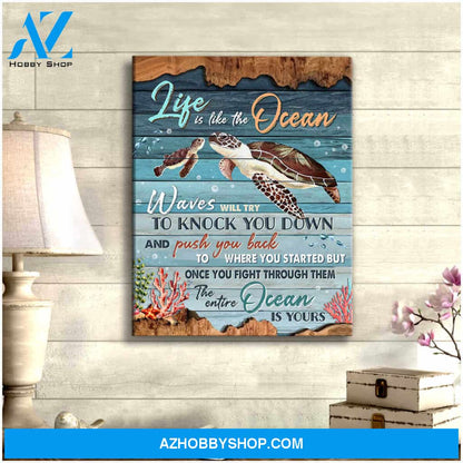 Beautiful Turtle Canvas Life Is Like The Ocean Wall Art Decor