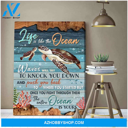 Beautiful Turtle Canvas Life Is Like The Ocean Wall Art Decor