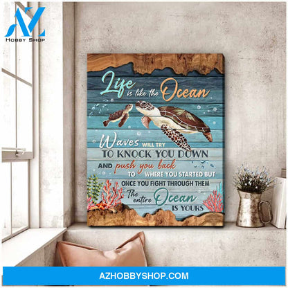 Beautiful Turtle Canvas Life Is Like The Ocean Wall Art Decor