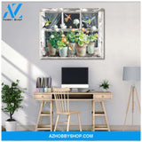 Beautiful Window Box Flowers Hummingbird Wall Art Canvas